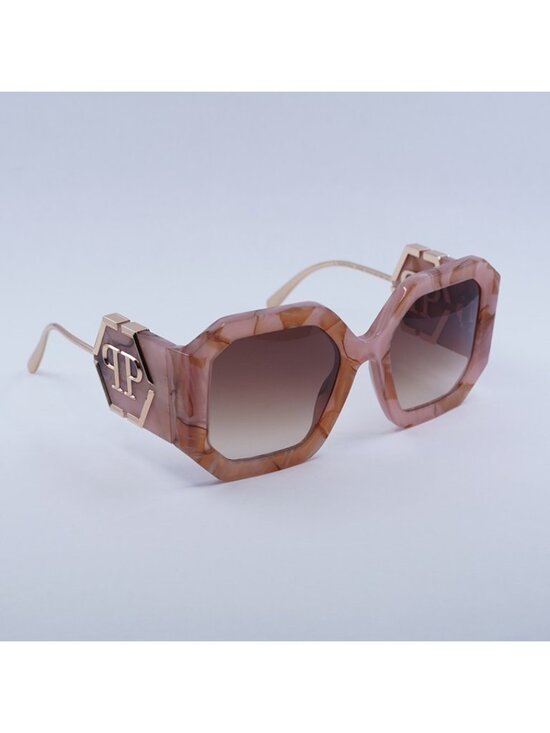 Philipp Plein SPP067 06Z8 Sunglasses Shiny Pink Marble/Gold Square Frame main image 8